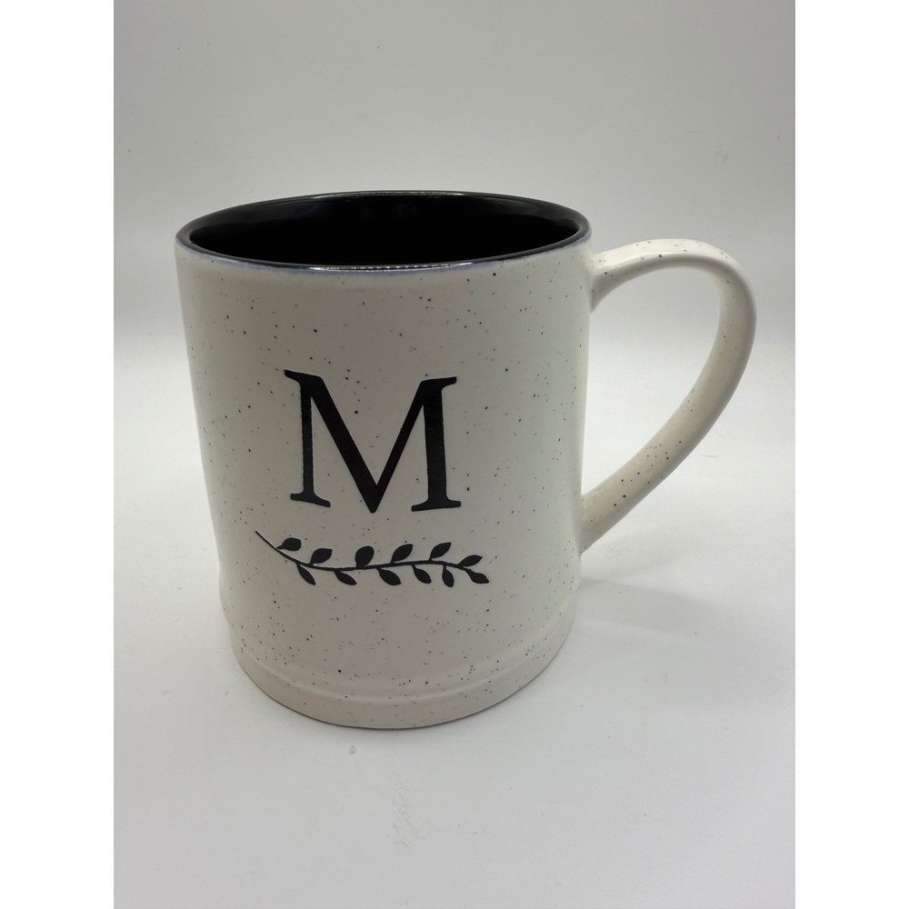 Dwell Studios Monogram M Speckled Ceramic Mug Cream Black Botanical‎ Initial Cup